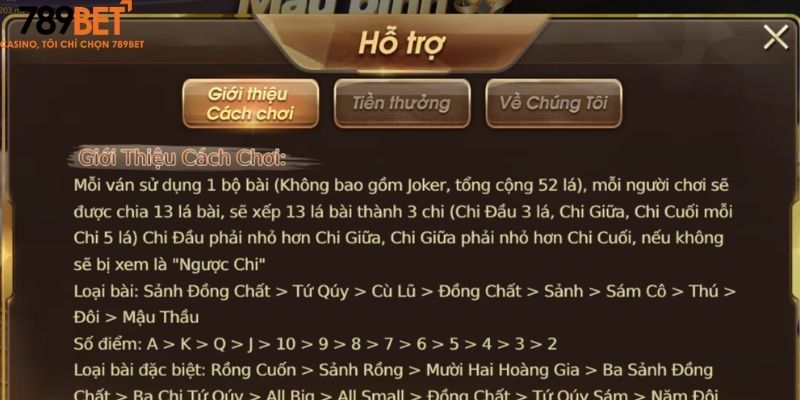 Luật chơi Mậu Binh trực tuyến tại 789Bet
